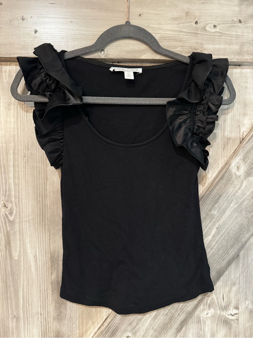 Chelsea & Violet Black Ruffle Shoulder Tank Top